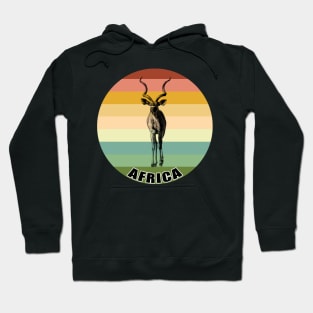 Greater Kudu Bull Full Figure on Vintage Retro Africa Sunset Hoodie